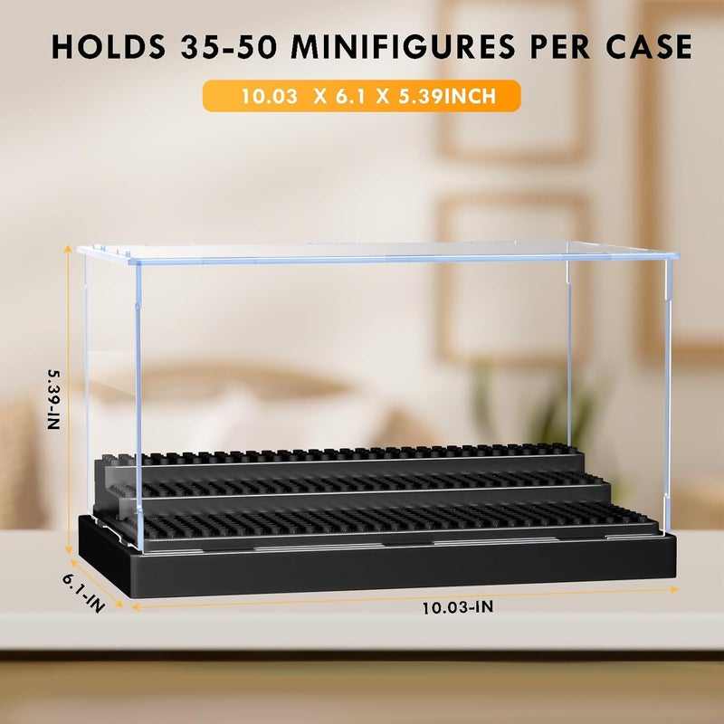 KKU Display Case for Minifigure Action Figures Blocks, Acrylic Minifigure Display Case Box Storage with 3 Movable Steps Gift for Kids Adults Black, 2 Pack - Image 4